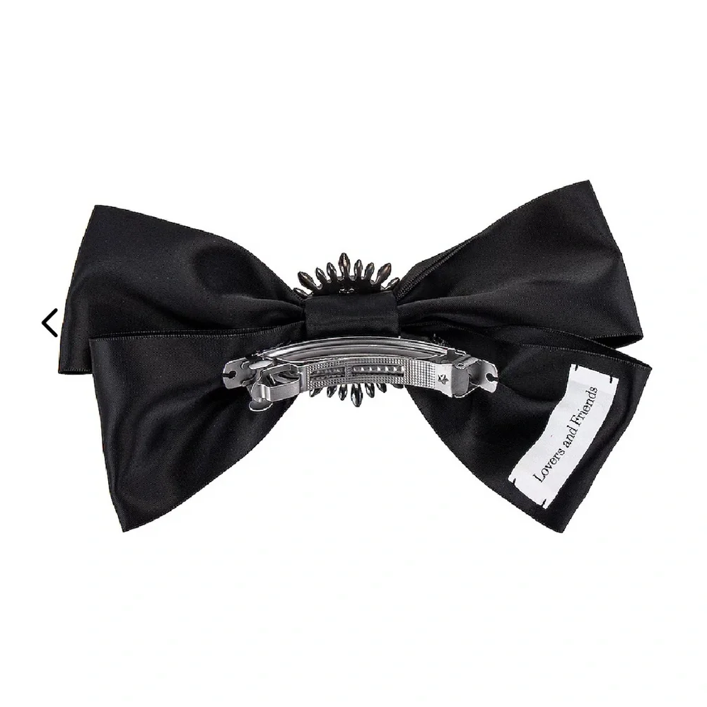 Revolve Lovers and Friends‎ Black Satin Bow Crystals Hair Barette